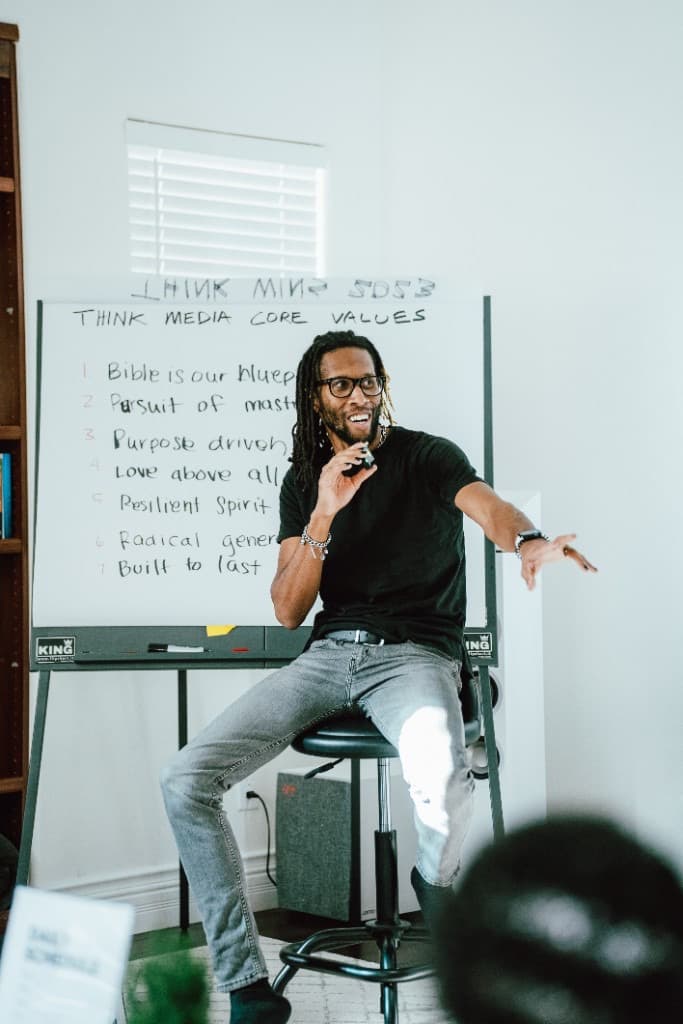 Geoffrey Crawford speaking during a marketing strategy session